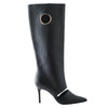 second hand Salvatore Ferragamo Black Cutout Leather Eyelet Knee Boots