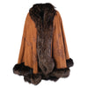 second hand Adrienne Landau Vintage Brown Embroidered Suede & Fox Fur Cape