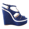 second hand Miu Miu Cut-Out Wedge Platform Sandals In Blue Suede