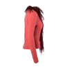 second hand Kape Land Coral Cable-Knit Cardigan with Burgundy Feather Trim