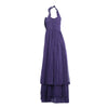 Secondhand Miu Miu Long Purple Sleeveless Dress with Ruffle Straps and Tiered Pleated Skirt - '10s