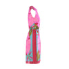 second hand Ken Scott Vintage Pink Floral Silk Midi Dress with Tassel Belt - '80s