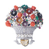 Vintage Giardinetto Multi-Gem Diamond, Coral & Pearl Flower Basket Brooch