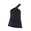 second hand Versace Black Asymmetric One-Shoulder Draped Top with Medusa Zipper