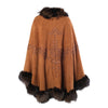 second hand Adrienne Landau Vintage Brown Embroidered Suede & Fox Fur Cape