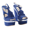 second hand Miu Miu Cut-Out Wedge Platform Sandals In Blue Suede