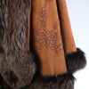 second hand Adrienne Landau Vintage Brown Embroidered Suede & Fox Fur Cape