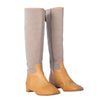 Secondhand Prada Beige Canvas & Camel Leather Logo Riding Boots - '00s