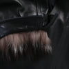 second hand Yves Saint Laurent Black Leather Coat with Silver Fox Fur Trim 