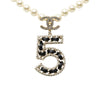 Chanel CC Brass No 5 Strass and Faux Pearl Pendant Necklace Secondhand