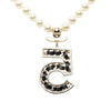 Chanel CC Brass No 5 Strass and Faux Pearl Pendant Necklace Secondhand