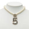 Chanel CC Brass No 5 Strass and Faux Pearl Pendant Necklace Secondhand
