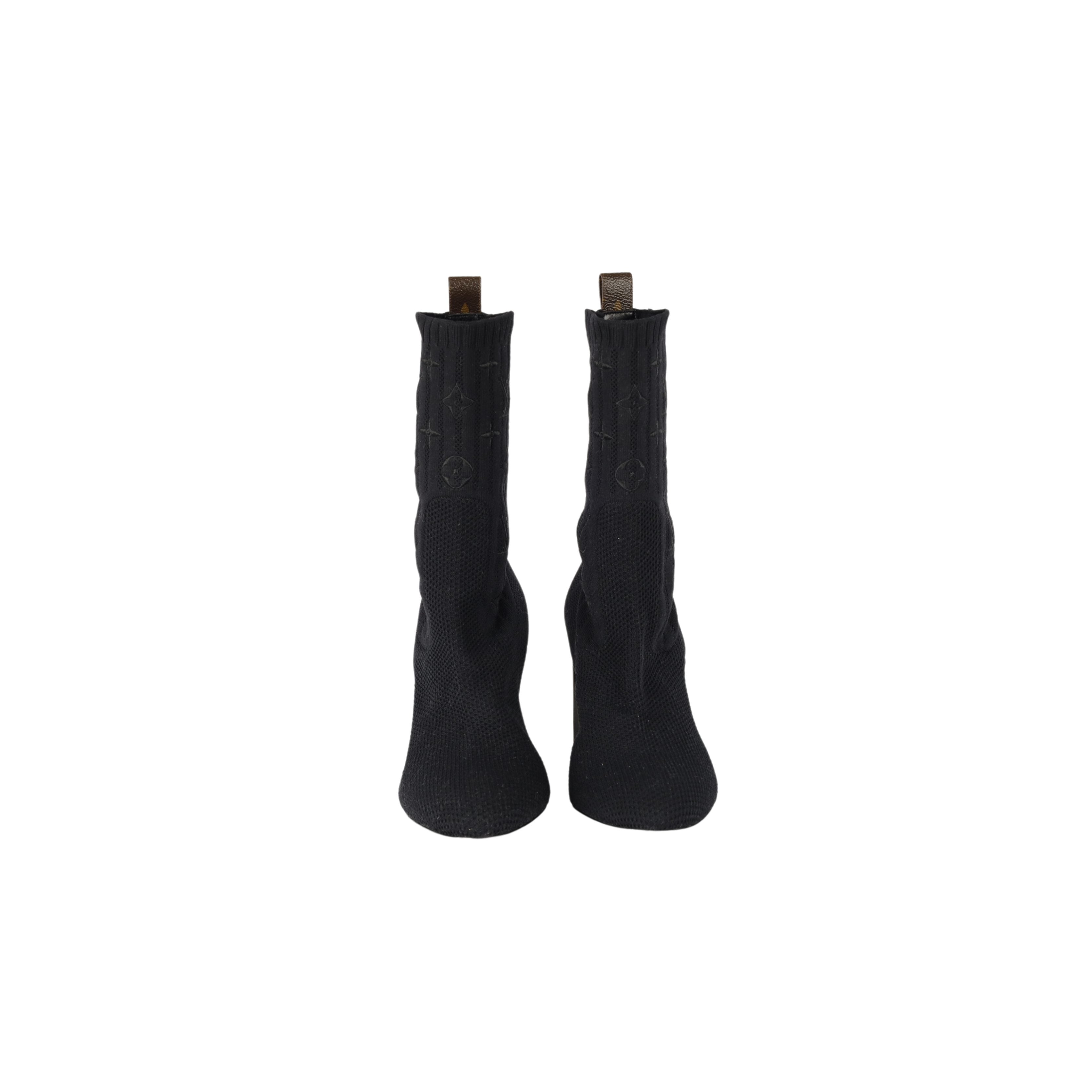 LOUIS VUITTON Monogram Stretch Fabric Silhouette Ankle Boots 39.5 Black  1285330
