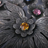 Secondhand Vintage Floral Brooch with Multicolour Crystals - '70s