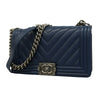 Secondhand Chanel Boy Navy Leather Bag