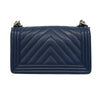 Secondhand Chanel Boy Navy Leather Bag