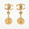 Chanel Vintage CC Dangle Earrings Metal with Crystals