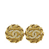 Chanel CC Gold Plated Strass Round Clip On Earrings Secondhand