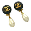 Chanel CC Gold Plated Resin and Faux Pearl Drop Clip On Earrings Secondhand