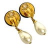 Chanel CC Gold Plated Resin and Faux Pearl Drop Clip On Earrings Secondhand