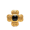 Chanel CC Gold Plated Black Stone Clover Brooch Secondhand