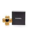 Chanel CC Gold Plated Black Stone Clover Brooch Secondhand