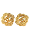 Chanel CC Gold Plated Logo Flower Clip On Earrings Secondhand