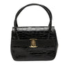 Ferragamo Croc Embossed Vara Bow Top Handle Bag Secondhand