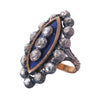 Antique Blue Enamel White Brilliant-Cut Diamond Navette Ring