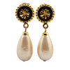 Chanel Gold Plated Clover Faux Pearl Dangling Clip on Earrings Secondhand