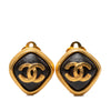 Chanel CC Gold Plated Enamel Diamond Clip On Earrings Secondhand