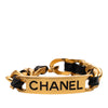 Chanel Gold Plated Leather Woven Chain Logo Plate Cuff Bracelet Secondhand