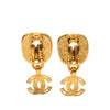 Chanel CC Gold Plated Square Silver Stone Drop Clip On Earrings Secondhand