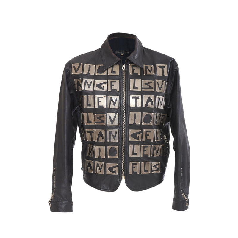 Secondhand Leather Biker Jacket with Metal Applications 