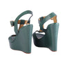 second hand Santoni Rose Collection Green Leather Platform Wedge Sandals 
