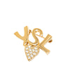 Saint Laurent Gold Plated Logo and Crystal Heart Brooch Secondhand