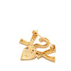 Saint Laurent Gold Plated Logo and Crystal Heart Brooch Secondhand