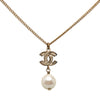 Secondhand Chanel Gold Plated Strass CC Faux Pearl Drop Pendant Necklace