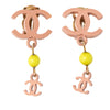 Chanel Gold Plated Enamel CC Drop Clip-On Earrings Secondhand