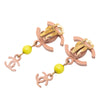 Chanel Gold Plated Enamel CC Drop Clip-On Earrings Secondhand