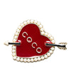 Chanel Gold Plated Enamel Faux Pearl Coco Heart and Arrow Brooch Secondhand