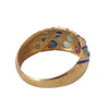 Vintage 18K Yellow Gold Multicolor Gemstone & Blue Enamel Bombé Ring 