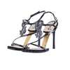 Yves Saint Laurent  Black Patent Leather YSL Logo Heeled Sandals