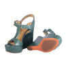 second hand Santoni Rose Collection Green Leather Platform Wedge Sandals 