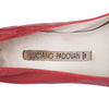 second hand Luciano Padovan Red Leather Pointed-Toe Kitten Heel Pumps