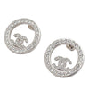 Chanel Silver Plated CC Rhinestones Round Push Back Earrings Secondhand