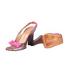 Secondhand Garcia Taupe Leather Slingback Pumps with Neon Pink Bow