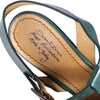 second hand Santoni Rose Collection Green Leather Platform Wedge Sandals 