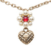 Chanel CC Gold Plated Faux Pearl Flower and Strass Heart Pendant Necklace Secondhand