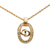 Dior Gold Plated Strass CD Logo Oval Pendant Necklace Secondhand